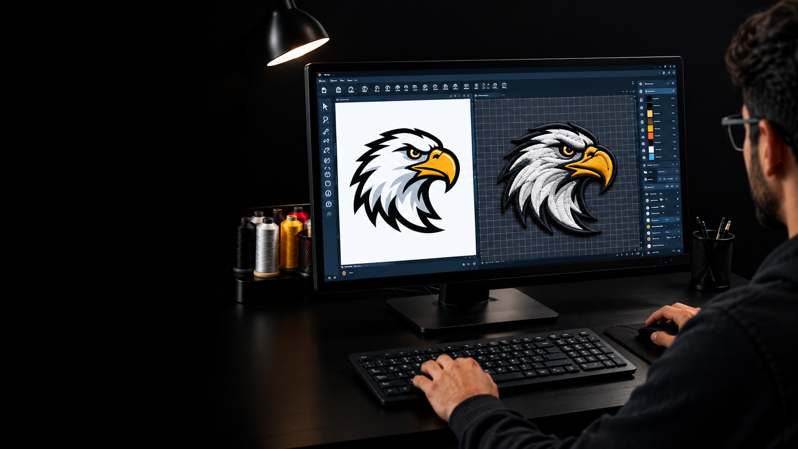 Custom vector conversion showing low-quality logo converted into clean vector artwork